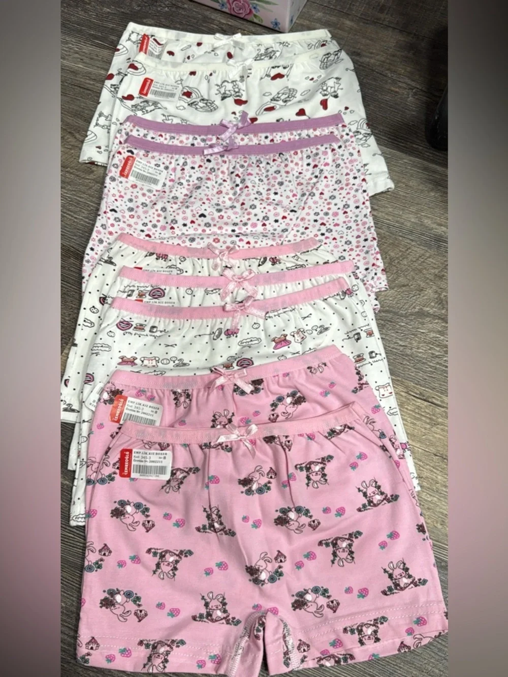 100% cotton 9 pc  Girls' Pink & White Printed underwear